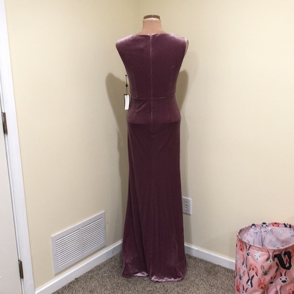 NWT Adrianna Papell Maxi Dress Size 4 Mauve Rose Pink Velvet Beaded Mermaid Gown - Picture 5 of 10